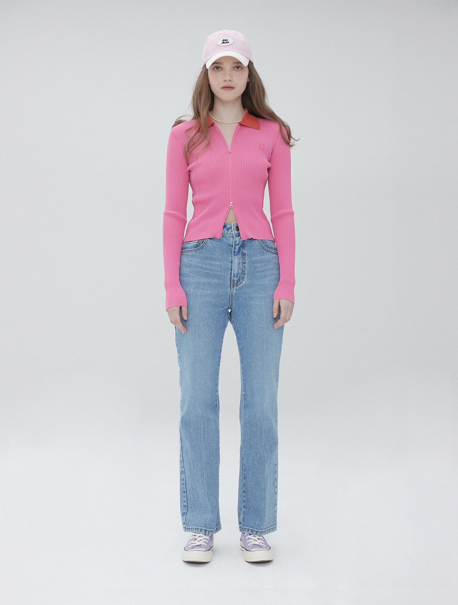 [유아,한지혜 착용] Color zip up cardigan 001 Pink