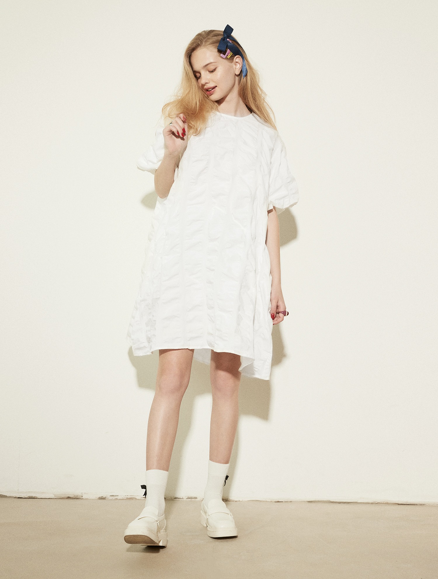[한지혜 착용] Puff sleeve volume dress 001 White