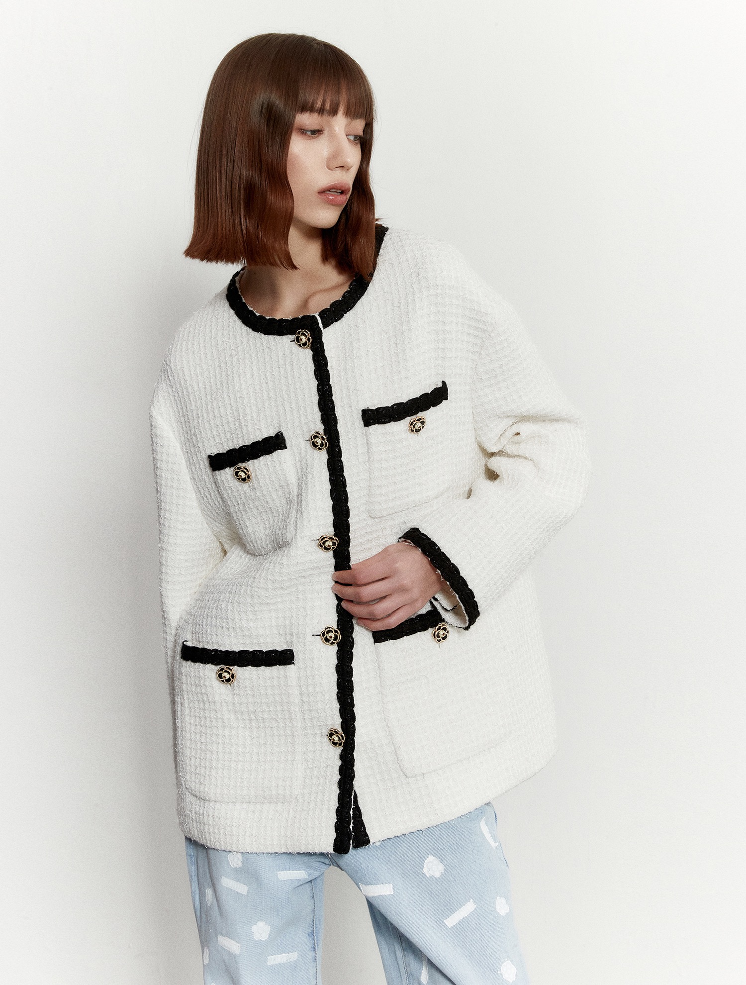 [아덴 조 착용] Tweed half jacket 002 White