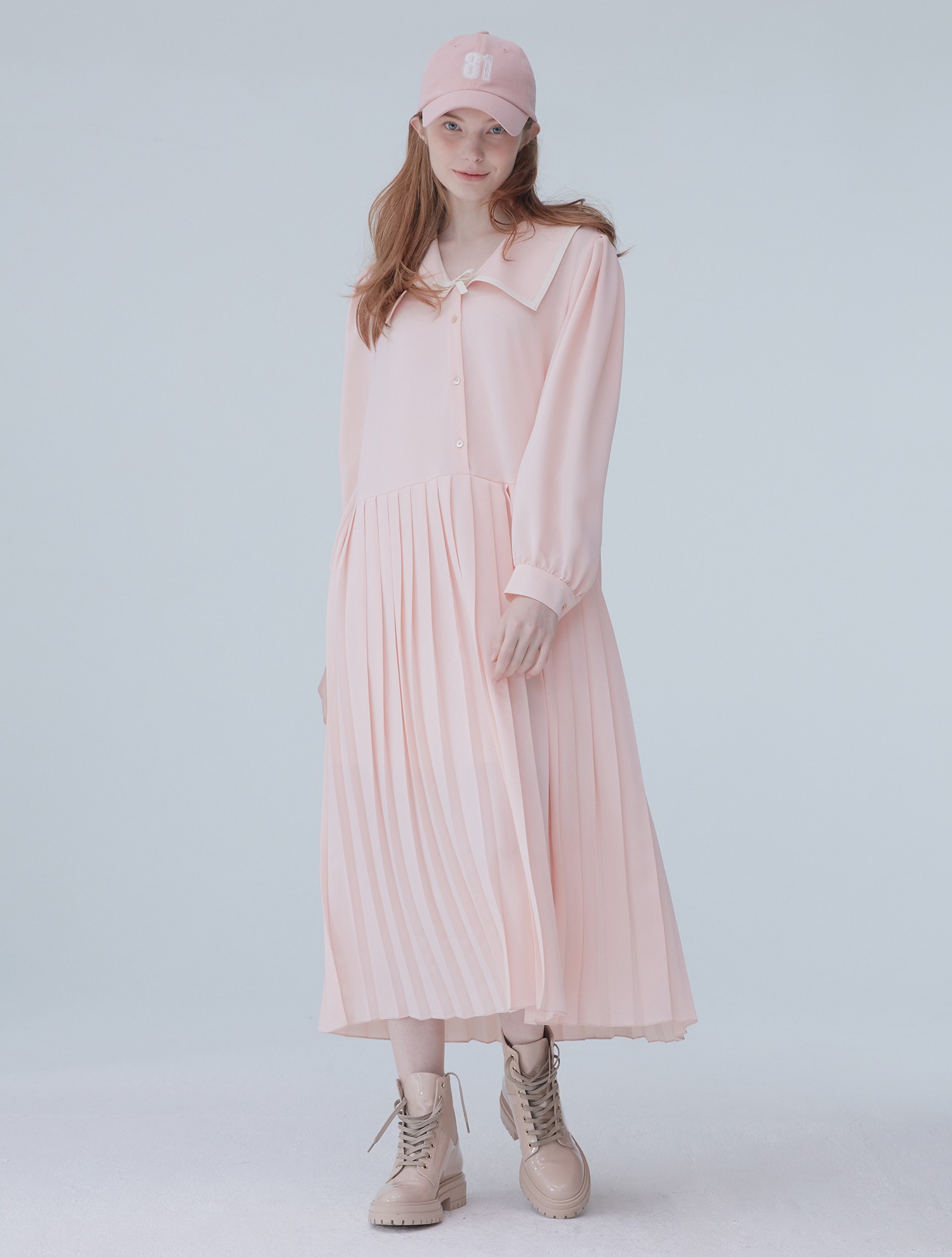 [조윤희 착용] Ribbon long pleats dress 002 Pink