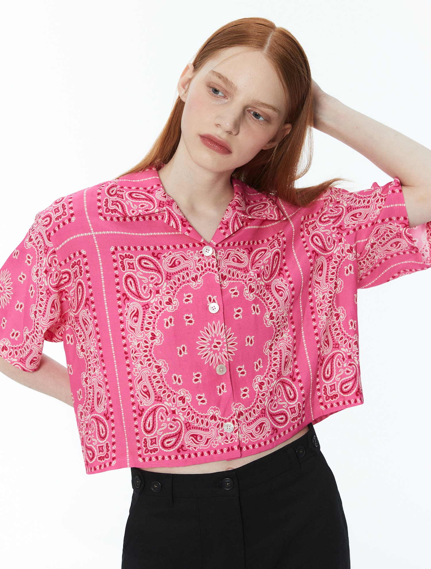 [차예련 착용] Paisley crop shirt 002 Pink