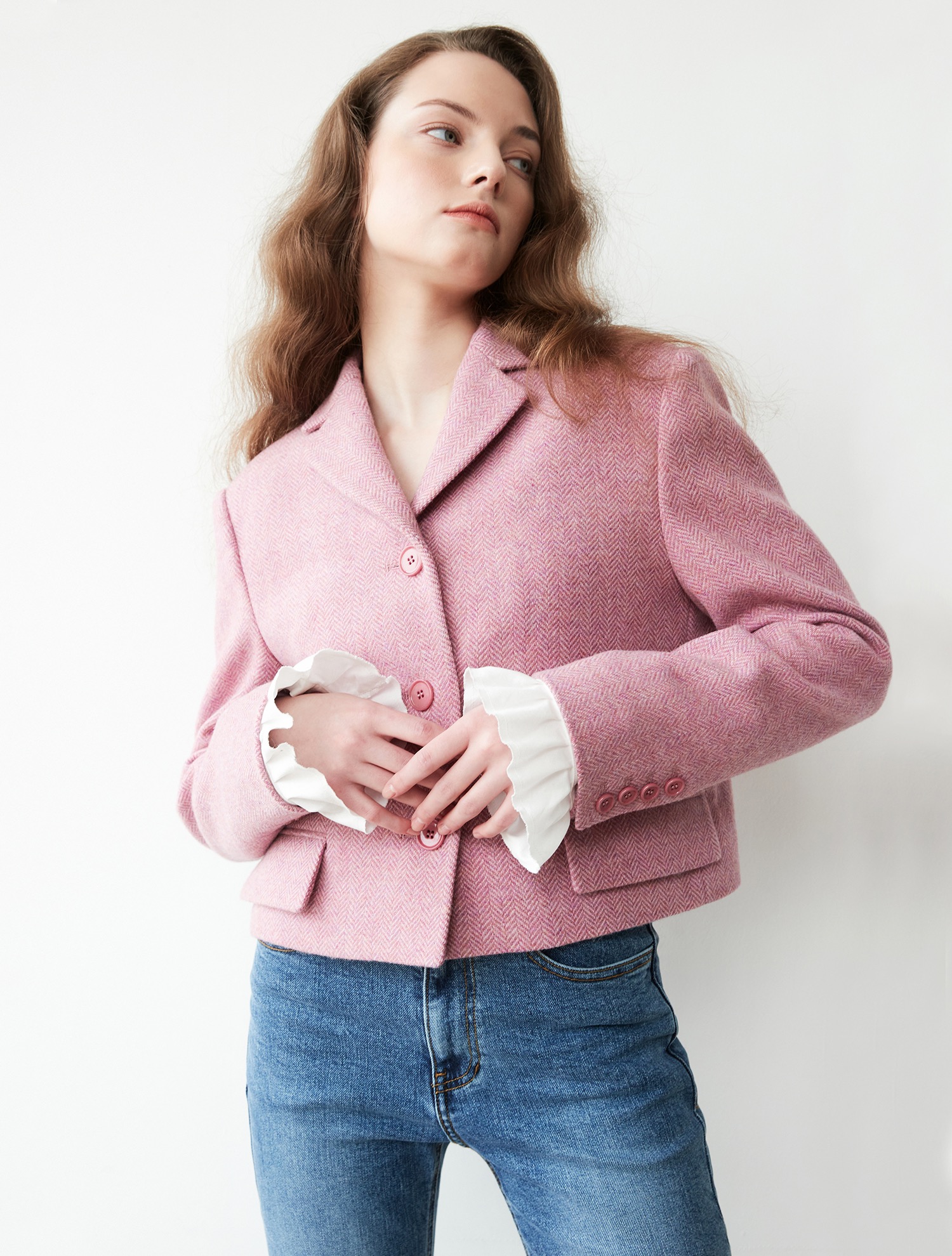 [김지원 윤아 솔로지옥 윤하정 서지혜 착용] Classic short wool jacket 002 Pink
